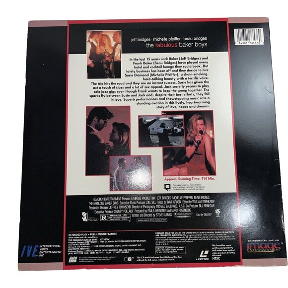 The Fabulous Baker Boys Laserdisc 1989 R Comedy u  Jeff Bridges Michelle Pfeiffe - Picture 2 of 2